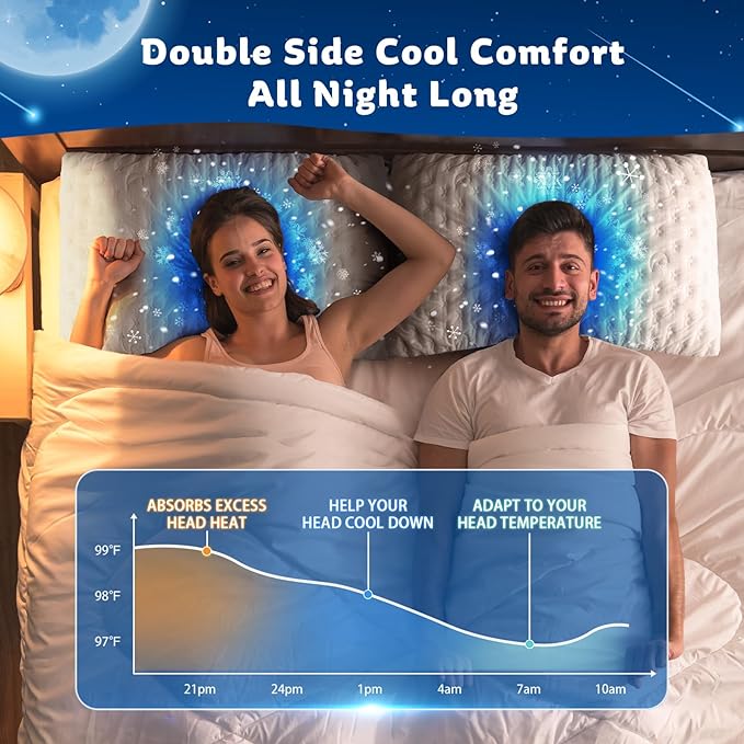 Luxury Cooling Side Sleeper Pillow for Neck and Shoulder Pain, Medium Firm Bed Pillows Queen Size Set of 2 Luxury Shredded Memory Foam for Sleeping Adjustable Washable Cover Crescent White