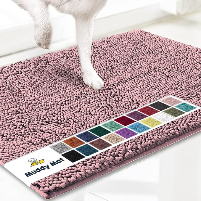 Muddy Mat® | Super Absorbent Door Mat Indoor, Microfiber Quick Dry Chenille Entryway Rug, Non-Slip Front Door Mat, Indoor Mats for Entryway, Machine Washable Pet Rug, Light Pink 48" x 60"
