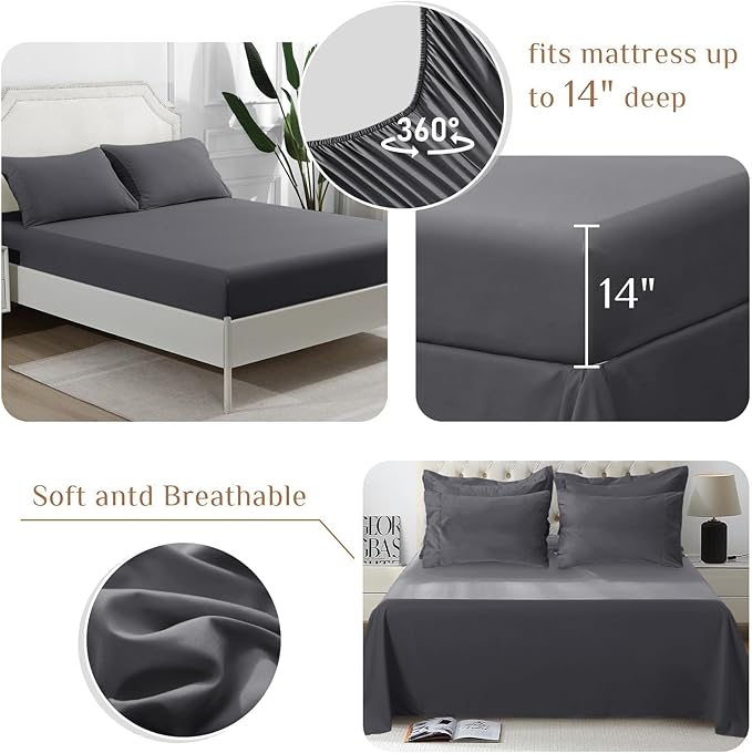 JOLLYVOGUE Queen Comforter Set, Ultra-Soft Bed in a Bag Queen Size 7 Pieces, Oeko-TEX Certified Bedding Set with Down Alternative Comforter, Sheets, Pillowcases & Shams, Dark Grey