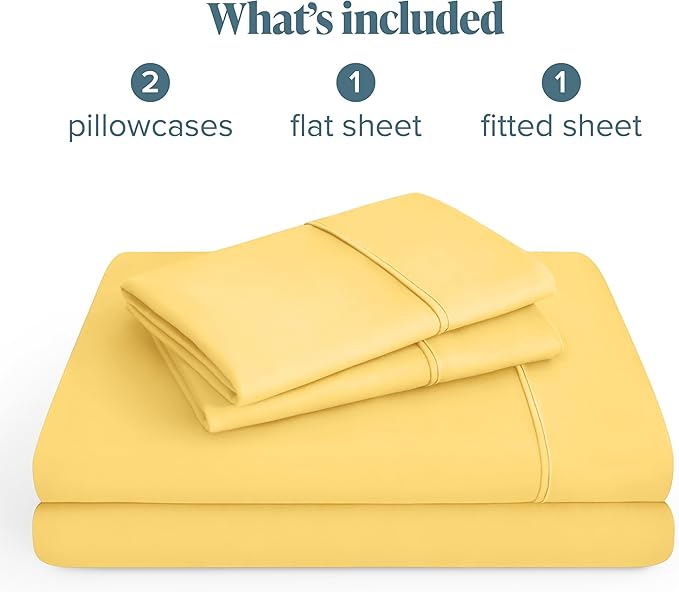 Bare Home Hotel Luxury Twin XL Sheet Set, Extra Soft - 4 Piece Set - Deep Pockets - Easy Fit - Cooling & Breathable - Wrinkle, Fade, Stain Resistant - Includes 2 Pillowcases (Twin XL, Lemon Drop)