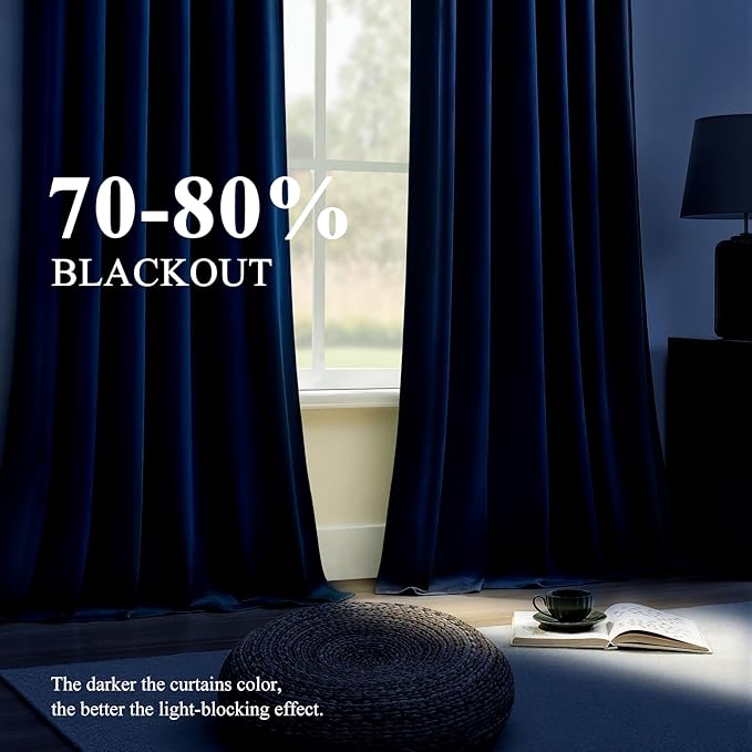 Navy Blue Velvet Blackout Curtains Extra Long Super Soft Room Darkening Drapes Elegant Thermal Insulated Sound Reducing Curtain for Bedroom Living Room, Back Tab Rod Pocket, W52 x L102, 2 Panels