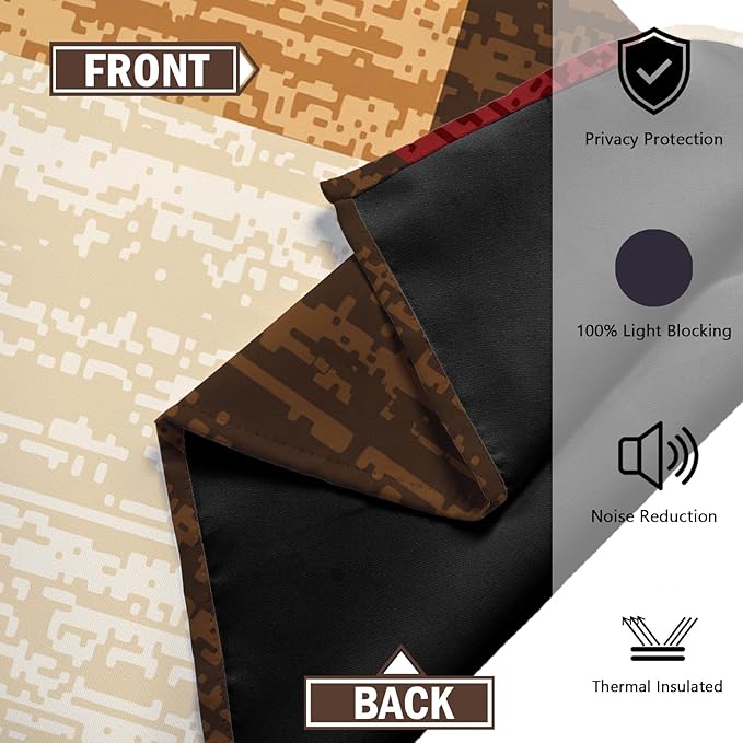 Brown Red Vintage 100% Blackout Curtains for Bedroom 84 inch Length 2 Panels Set Modern Abstract Geometric Black Out Curtains Insulated Room Darkening Window Drapes for Living Room, 52Wx84L