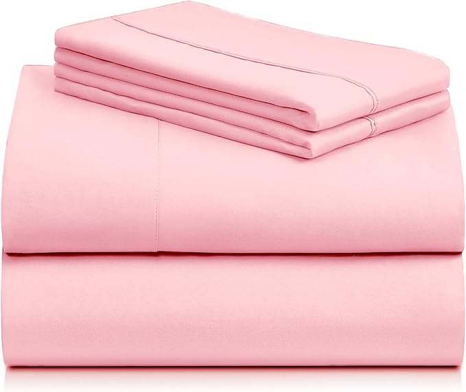 LuxClub 4 PC Sheet Set Bed Sheets Deep Pockets 16" Eco Friendly Wrinkle Free Cooling Machine Washable Hotel Bedding Silky Soft - Baby Pink Full