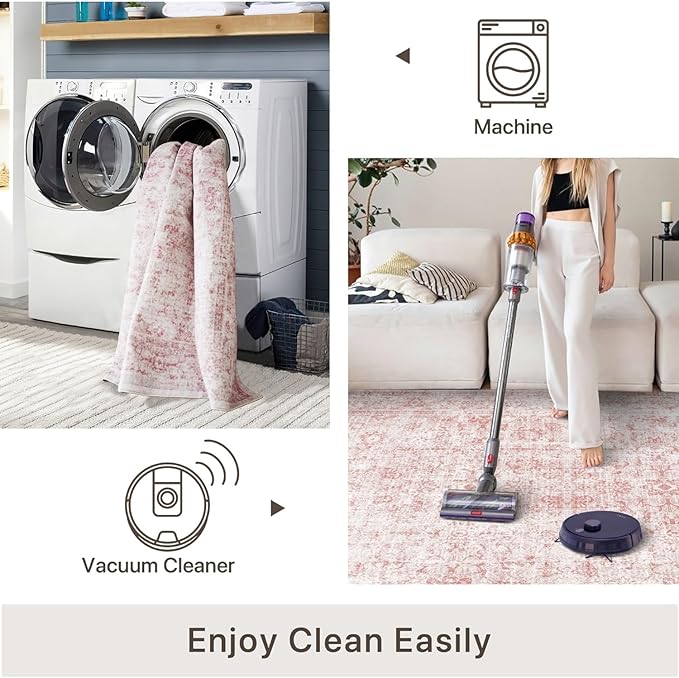3x5 Rug, Small Area Rug for Living Room, Bedroom, Kitchen, Machine Washable Non-Slip Throw Rug, Vintage Distressed Floral Carpet for Entryway Nursery Dinner Room - Durable (Pink)