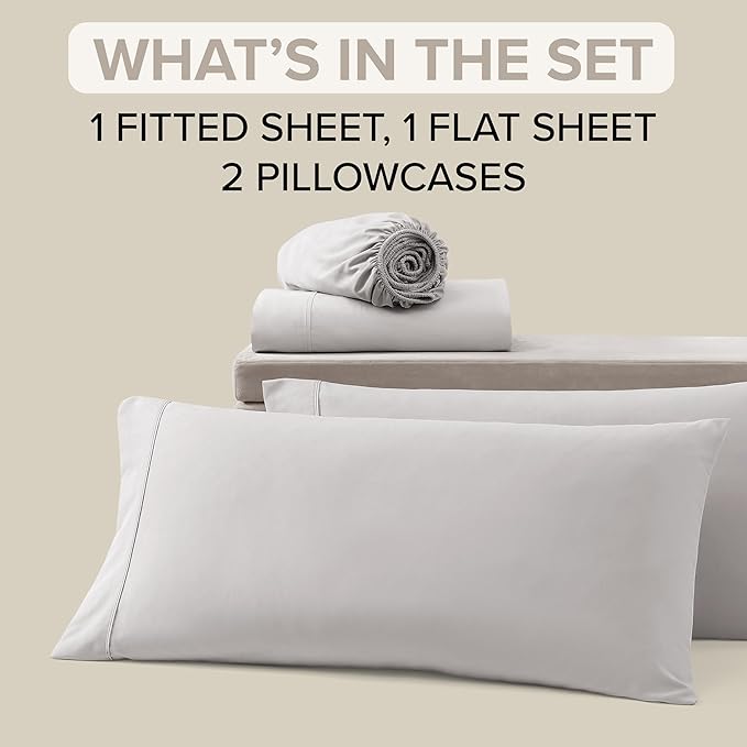 UGG Cali King Sheet Set 4-Piece Luxury Cooling Sheets Deep Pockets Premium Bedding with 2 Shams Hypoallergenic Machine Washable Soft Lightweight Bed Set for Room, California King, Stone Grey (Hedi)