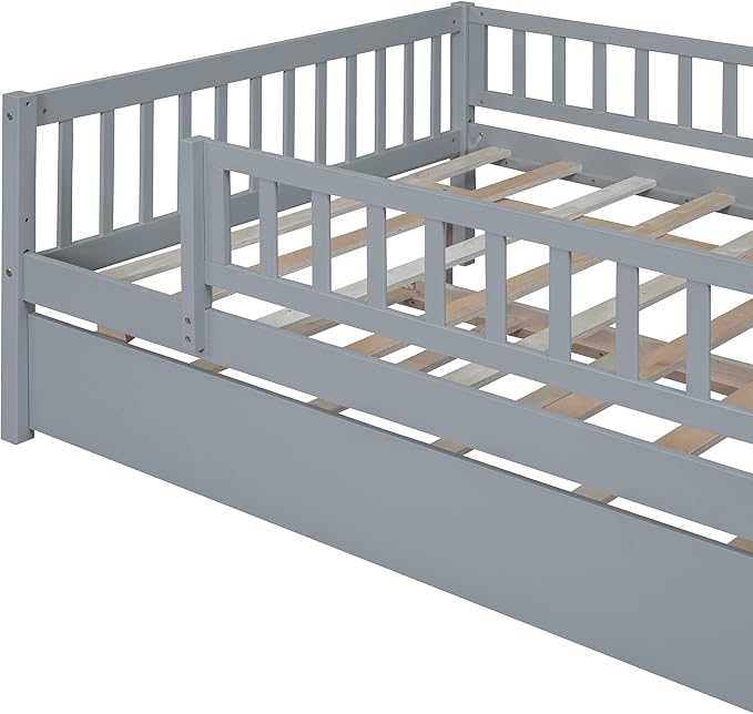 Bellemave Full Size Bed Frames with Rails for Kids, Full daybed Frame with Trundle for Boys/Girls/Adults， Gray
