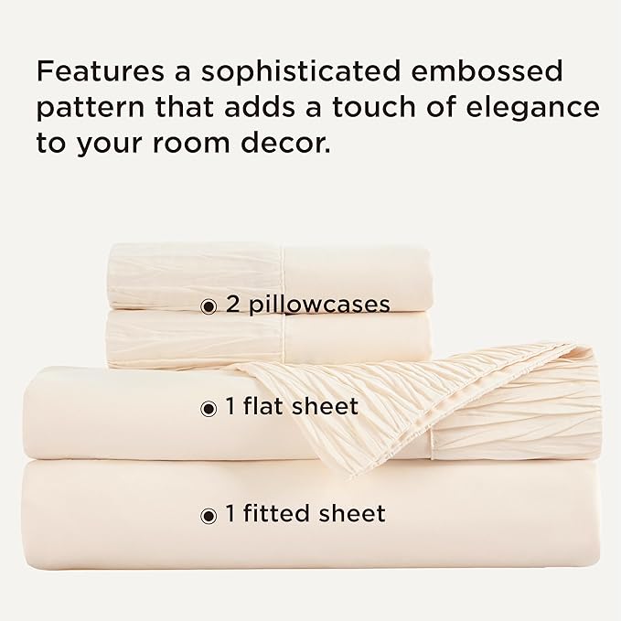 Bedsure Queen Sheet Set - 4 Pieces Soft Queen Size Sheets - Breathable & Cooling - Hotel Luxury - Easy Care Polyester Microfiber Bedding for Women, Men, Light Beige