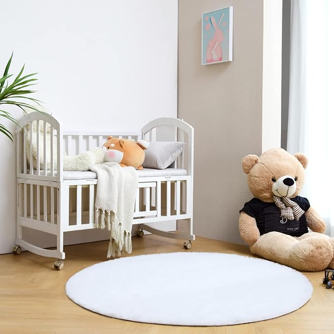 duduta White Fluffy Round Rug 4x4 ft, Shag Fuzzy Plush Circle Rug for Nursery Bedroom Classroom Dorm Home Decor