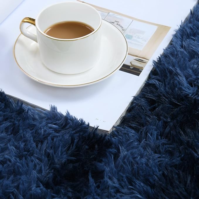 duduta Navy Blue Fluffy Bedroom Rug 3x5 ft, Tie-Dye Shag Plush Area Rug for Nursery Playroom Dorm Living Room Decor