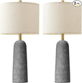 BOBOMOMO 27.25" Modern Table Lamp Set of 2, Gray Resin Lamp with Natural Stone Look, Lamps for Living Room with Linen Shades, Nightstand Lamp for Bedroom, Living Room, Entryway