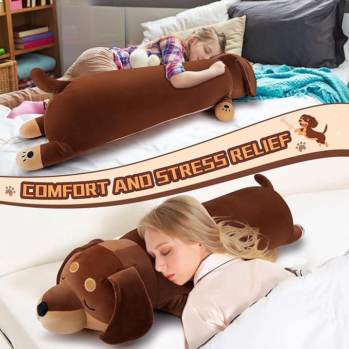 Auspicious beginning 40'' Giant Dachshund Dog Plush Stuffed Animal- Large Weiner Dog Pillow Plushies, Large Sleeping Dachshund Body Pillow, Hugging Stuffed Animal, Birthday Gifts for Kids Girls Boys