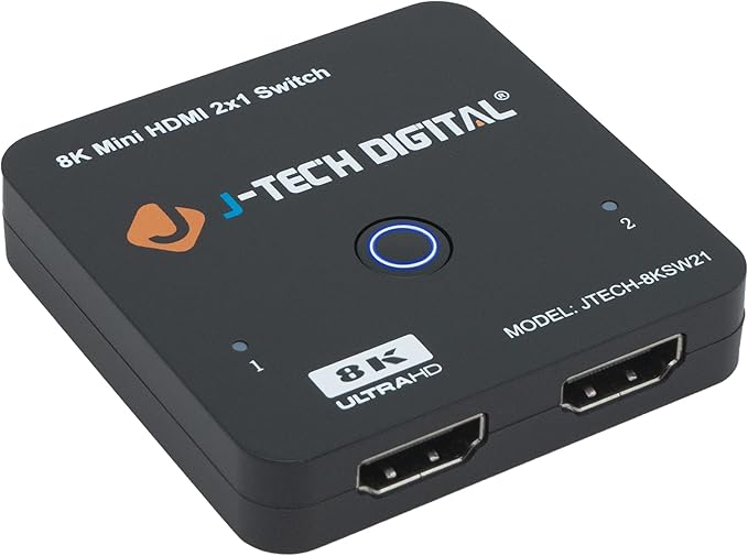 J-Tech Digital 8K HDMI 2.1 Mini Switch 2 in 1 Out 48Gbps 8K 60Hz 4K 120Hz HDR / HDR10 HDMI Switcher for Xbox PS5 BluRay with Auto Switch [JTECH-8KSW21]