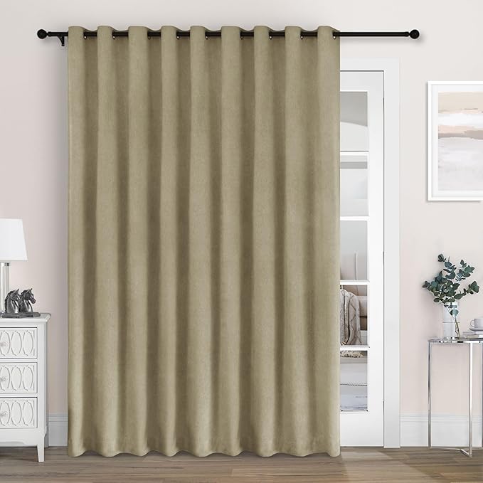 Macochico Extra Wide 100% Blackout Chenille Curtains 100" Wx102 L Thermal Curtains for Sliding Door Room Divider Living Room Bedroom Hotel Soil Brown Blackout Curtains Grommet with Tieback 1 Panel