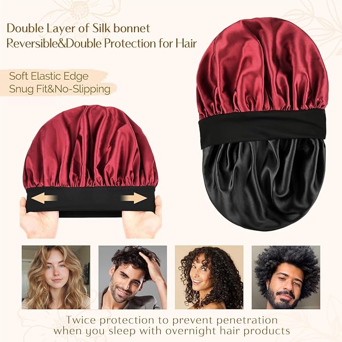 YANIBEST Silk Bonnet for Men Women Hair Bonnet for Sleeping Double Layer Satin Bonnet for Natural Curly Hair Unisex Sleep Cap