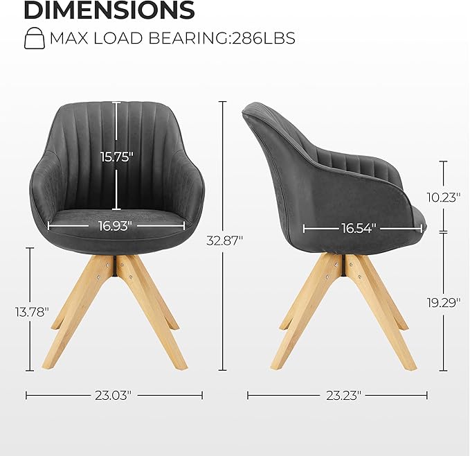 Zouron Mid Century Modern Accent Chair with Oak Wood Legs, Upholstered Swivel Chair No Wheels, Side Accent Armchair Vanity Chair for Small Space Home Office Living Room Bedroom, Black