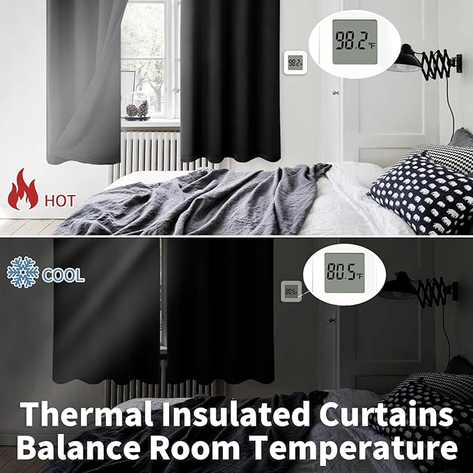 BGment Short 100% Blackout Curtains for Bedroom, Thermal Insulated Energy Efficiency Noise Reducing Grommet Curtains 54 Inch Length with Liner for Small Window 2 Panels Each 46 Inch Wide, Black