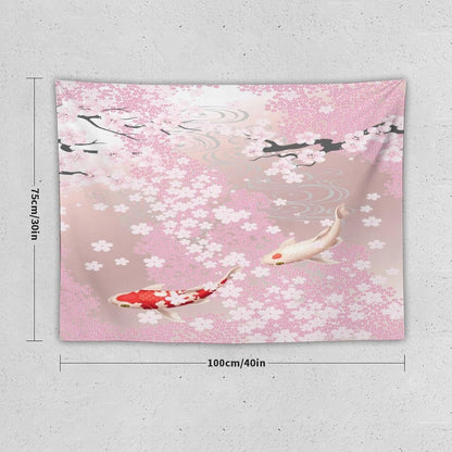 Houselerax Japanese Koi Fish Tapestry, Cherry Blossoms Asian Oriental Pink Flower Branch Koi Fish Carp Tapestries Wall Hanging for Bedroom Living Room Office Decor 40"x30"