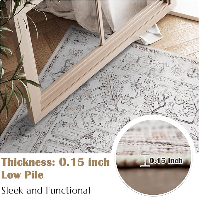jinchan Lima Kitchen Runner Rug 3x8-2pcs, Bohemian Hallway Washable Rug Floral Non Slip with Rubber Backing Vintage Carpet Runner for Bedroom Bathroom Laundry Room Living Room Taupe