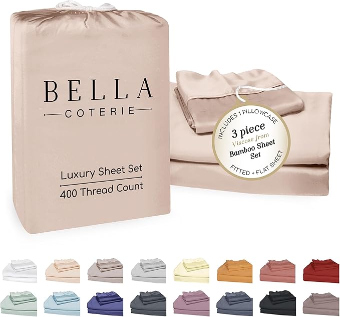 Bella Coterie Luxury Bamboo Viscose Twin XL Size Sheet Set | 100% Organically Grown | Ultra Soft | Cooling for Hot Sleepers | 18" Deep Pocket [Dusty Rose]