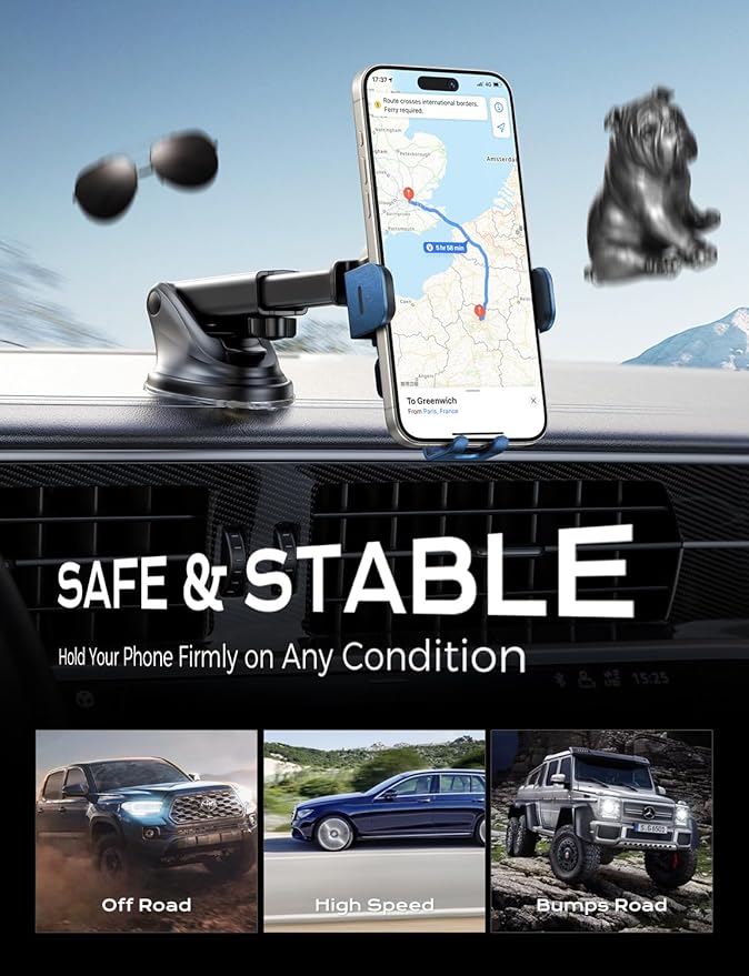 CHGeek Wireless Car Charger, 15W Fast Charging Auto Clamping Car Charger Phone Mount Phone Holder fit for iPhone 15 14 13 12 11 Pro Max Xs, Samsung Galaxy S25 Ultra S24 S23 S22, S21, S20, Blue