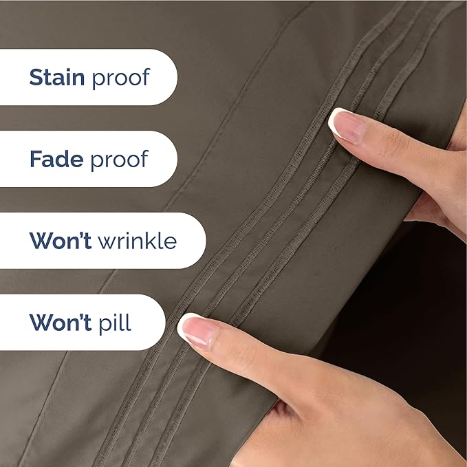 Twin XL Size 3 Piece Sheet Set - Extra Soft, Breathable & Cooling - Hotel Luxury Durable Bed Sheets - Deep Pockets, Easy-Fit & Wrinkle-Free - Taupe Brown Oeko-Tex
