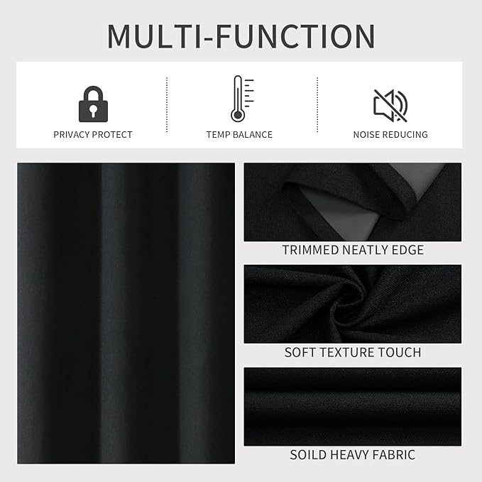 Joydeco Blackout Curtains 63 Inches Long 2 Panels Burg, Room Darkening Curtains for Bedroom, 100% Black Out Textured Thermal Drapes Privacy Protection 2 Panels Set(W52 x L63 Inch, Black)