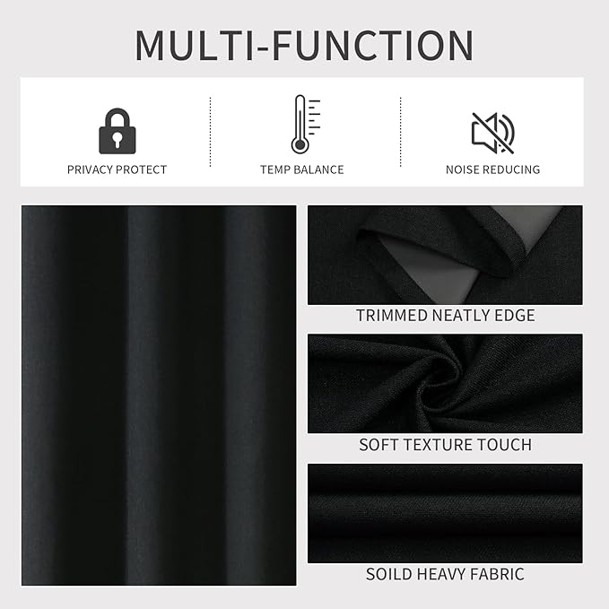 Joydeco Blackout Curtains 96 Inches Long 2 Panels Burg, Room Darkening Curtains for Bedroom, 100% Black Out Textured Thermal Drapes Privacy Protection 2 Panels Set(W52 x L96 Inch, Black)