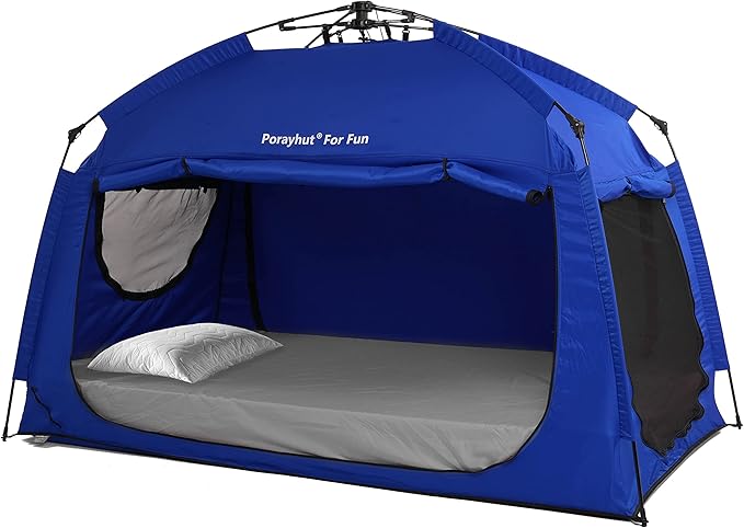 Indoor Instant Privacy Bed Tent for Sleeping,Quick Set-up Bed Canopies,Portable Bed Drapes with Large Space and 3 Doors (Blue, Full)