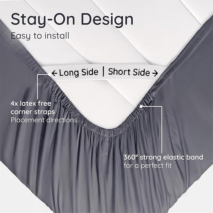 Bambaw 100% Viscose Derived from Bamboo Queen Size Fitted Sheet, Cooling, Deep Pocket, Corner Straps, Charcoal