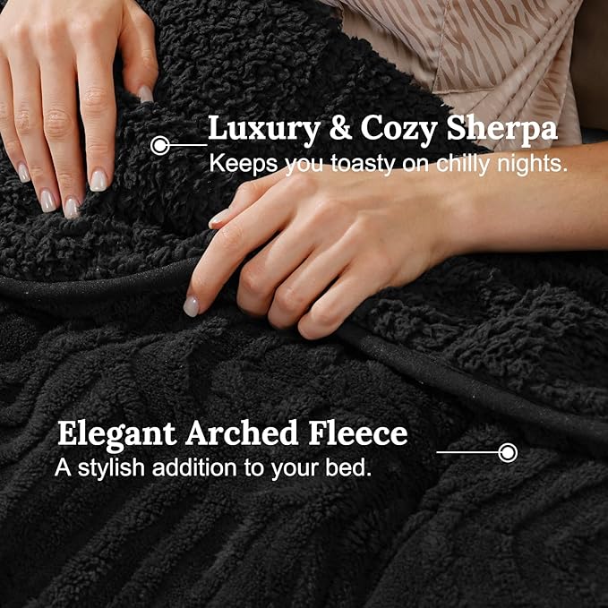 Sherpa Fleece Adult Weighted Blanket Great for Sleep, 15 lbs Dual Sided Soft Fuzzy Heavy Blankets for Couch Bed Sofa, Cozy Warm Fluffy Arched Jacquard Throw for Winter (Black, 48" x 72", 15 Pounds)