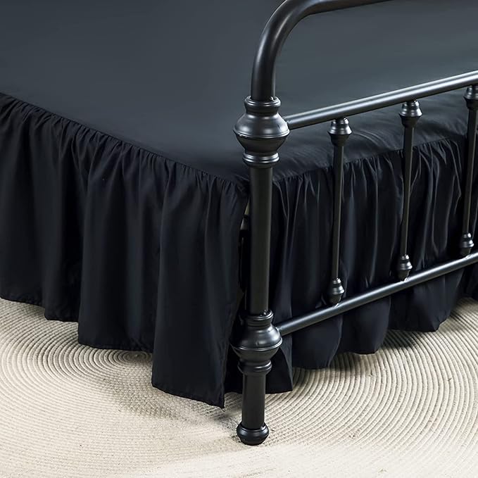Bed Skirts King Size 18 Inch Ruffled Bed Skirt with Split Corners, 18 Inch Drop Dust Ruffle Bed Skirt with Platform, Black, King Size