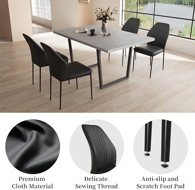 5 Piece Dining Table Set, 42.9 Inch Modern Kitchen Dining Table and Leather Dining Chairs for Kitchen Dining Room (Table + 4 Black Chairs)