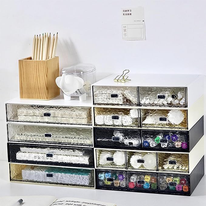 Desktop drawers, stackable plastic drawers, stationery and office supplies (Black, 3 Compartment)