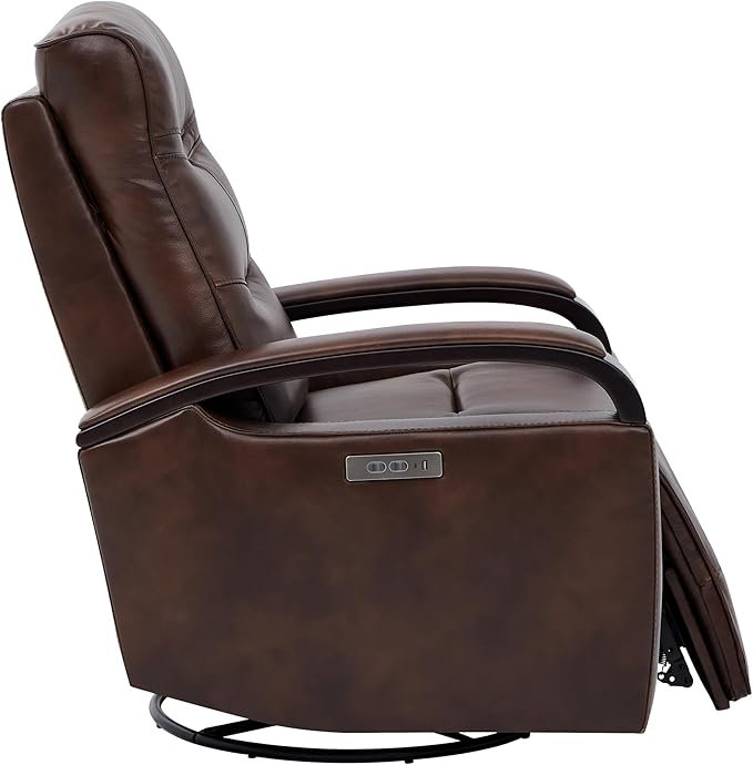 CHITA Genuine Leather Power Swivel Glider Rocker Recliner, FSC Certified Mid Century Modern Recliner Chair for Adults, Adjustable Power Headrest, for Nursery and Living Room, Cognac Brown