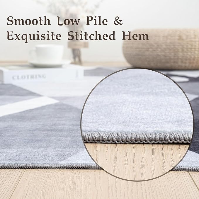 HOMFINE Washable Modern Area Rug - Geometric Style 4x6 Rugs for Living Room, Bedroom, Machine Washable Rug Soft Non Slip Non Shedding Area Rug - Grey, 4'x6'