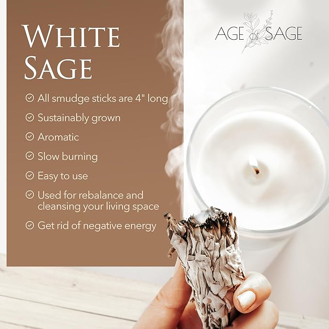 White Sage Smudge Sticks 4" Long - Burning Sage Bundle for Cleansing House, California White Sage Incense Stick, White Spirit Sage Candles for Cleansing, Salvia Blanca para Limpiar - 100pk