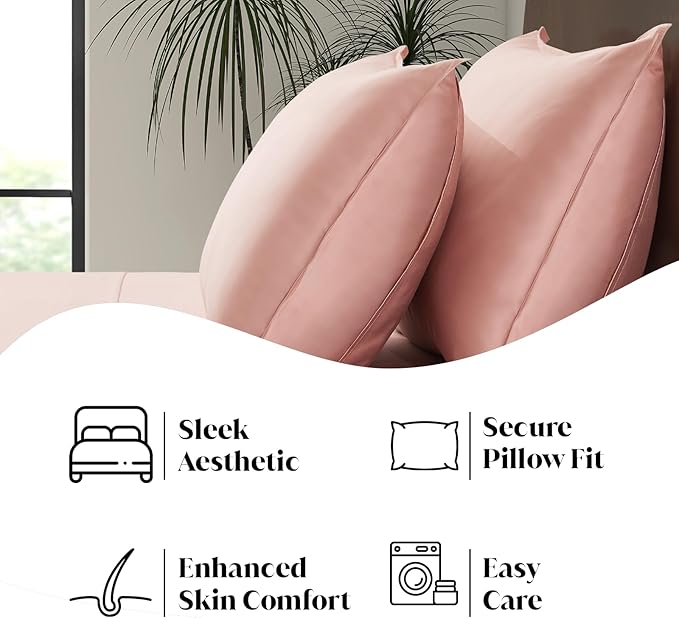 Luxury Bamboo Market | Queen Size Bed Sheet Set | 100% Viscose Made from Bamboo | Organically Grown | Ultra Soft | Cooling Sheets for Hot Sleepers | 17" Deep Pocket [Rose Quartz]