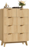 QUW Fluted Dresser for Bedroom with 5 Drawers, Modern 40.2" Tall Drawer Dressers with Metal Handle, Wooden Chest of Dresser for Living Room, Hallway, Natural Oak
