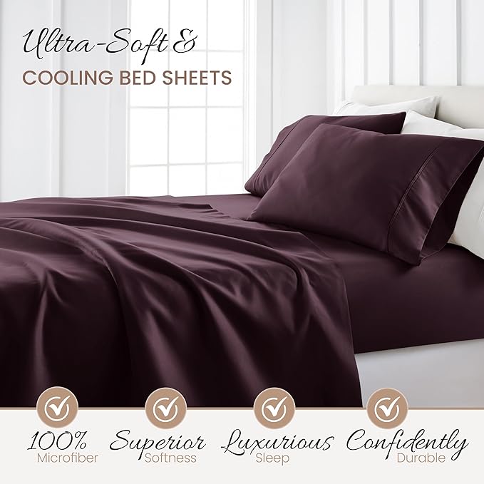 Linen Market Brushed Microfiber Twin XL Sheet Set 3 Piece – Oeko-TEX Certified Ultra Soft & Wrinkle-Free - 16" Deep Pocket Sheets - Easy Care Twin XL Size - Purple
