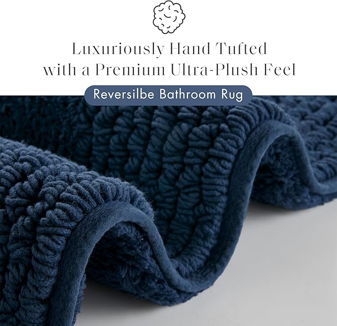Madison Park Splendor Reversible 100% Cotton Tufted Bathroom Rug-3000 GSM Hotel Quality Luxurious Plush Medium Pile Bath Mat Absorbent, Quick Dry, Shower Room Décor, 20x30 Navy