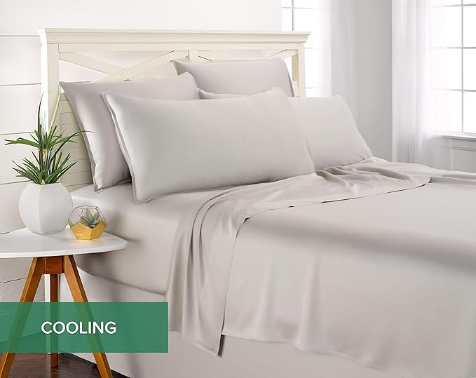 Pure Bamboo Twin Sheets, Genuine 100% Organic Viscose Derived from Bamboo Bed Sheet Set, Luxuriously Soft & Cooling, Double Stitching, 2 Year Quality Promise (Twin, Silver Pearl)