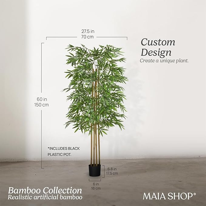 Maia Shop 5ft Artificial Bamboo Tree Plant for House, Apartment or Office – Realistic Fake Indoor Plants for Living Room, Bedroom, Bathroom, Entryway or Patio – Faux Greenery for Home Décor