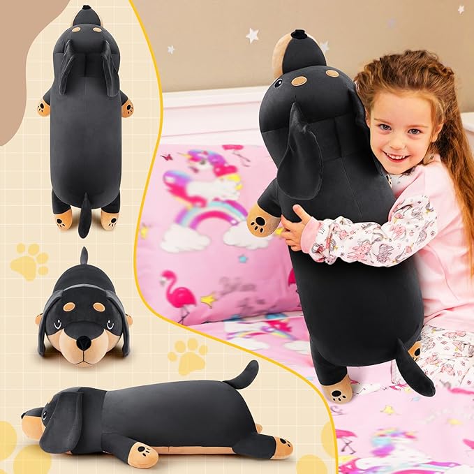 30'' Giant Black Dachshund Dog Plush Stuffed Animal- Black Weiner Dog Plush Pillow Plushies, Large Dachshund Plush Toy, Cute Hugging Weiner Dog Stuffed Animal, Birthday Gifts for Kids Girls Boys