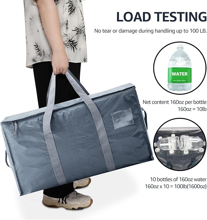 Moving Bags Heavy Duty Extra Large, Moving Boxes, Moving Supplies Essentials,Storage Bins with Lids, Plastic Packing Totes, Storage Bags for Clothes with Handles & Zippers(Grey, 8 Pack)
