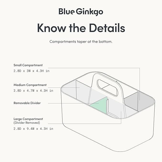 BLUE GINKGO Stackable Organizer Caddy – Korean-Made Portable Tote for Bathroom, Office, Crafts, or School Supplies (Rectangle, Gray)