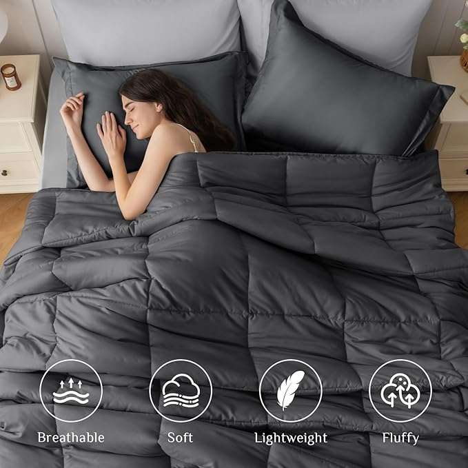JOLLYVOGUE Queen Comforter Set, Ultra-Soft Bed in a Bag Queen Size 7 Pieces, Oeko-TEX Certified Bedding Set with Down Alternative Comforter, Sheets, Pillowcases & Shams, Dark & Light Grey