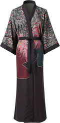 Ledamon Women's Kimono Long Robe - Classic Floral Bathrobe Nightgown