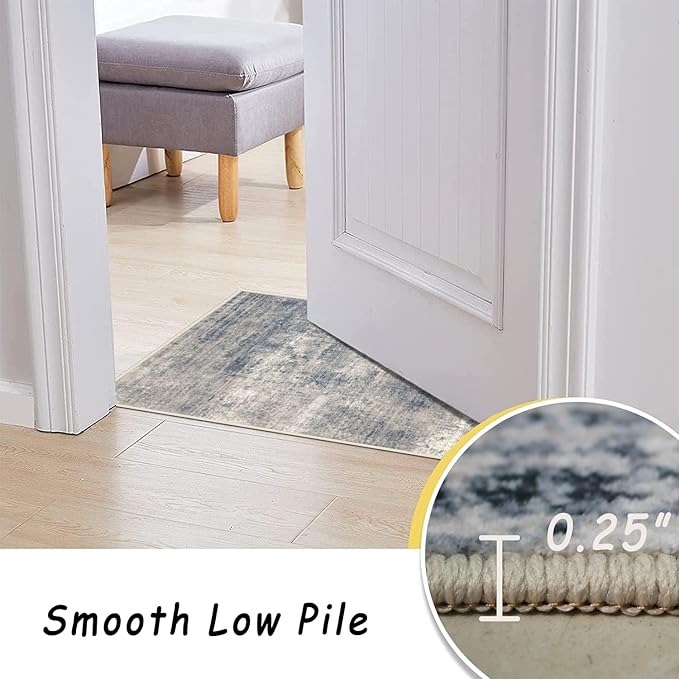 5x7 Area Rugs - Ultra-Thin Washable Rug with Non-Slip Backing, Ideal for Living Room, Bedroom, Kitchen Floor Carpet - Modern Abstract Style, Easy Clean, Durable, Low Pile Grey/Navy