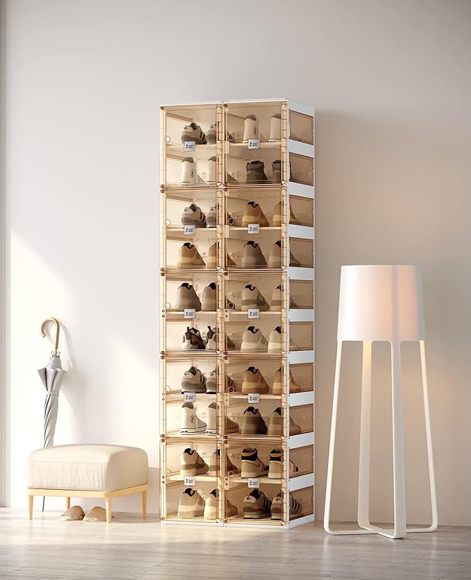 ANTBOX Foldable Shoe Rack,Shoe Organizers for Closet Plastic Shoe Storage Box for Entryway,Living Room,Large Sturdy Stackable Sneaker Cabinet Bins with Magnetic Clear Door 10 Tiers 20 Pairs