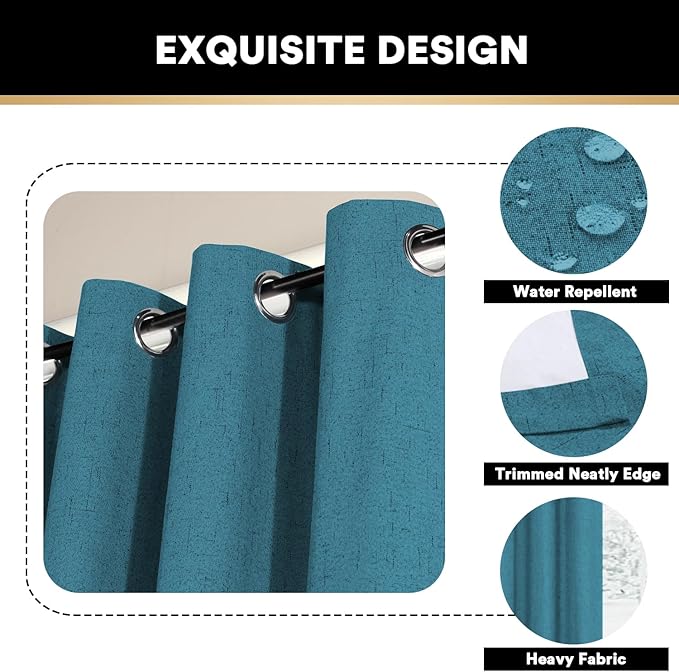 PrinceDeco 100% Blackout Curtains for Sliding Glass Doors Linen Blackout Curtains 108 Inches Long for Bedroom Extra Wide Sliding Glass Door Curtain for Living Room,W100 X L108 Inch,Blue Sapphire